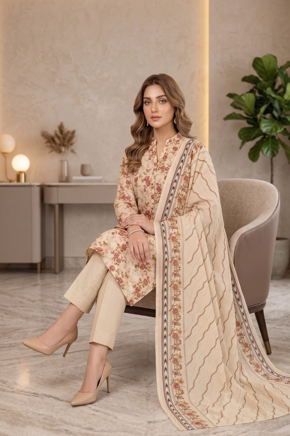 Mushtaq 3Pcs Unstitched Cotton Bella Kt Collection Desgin - 2