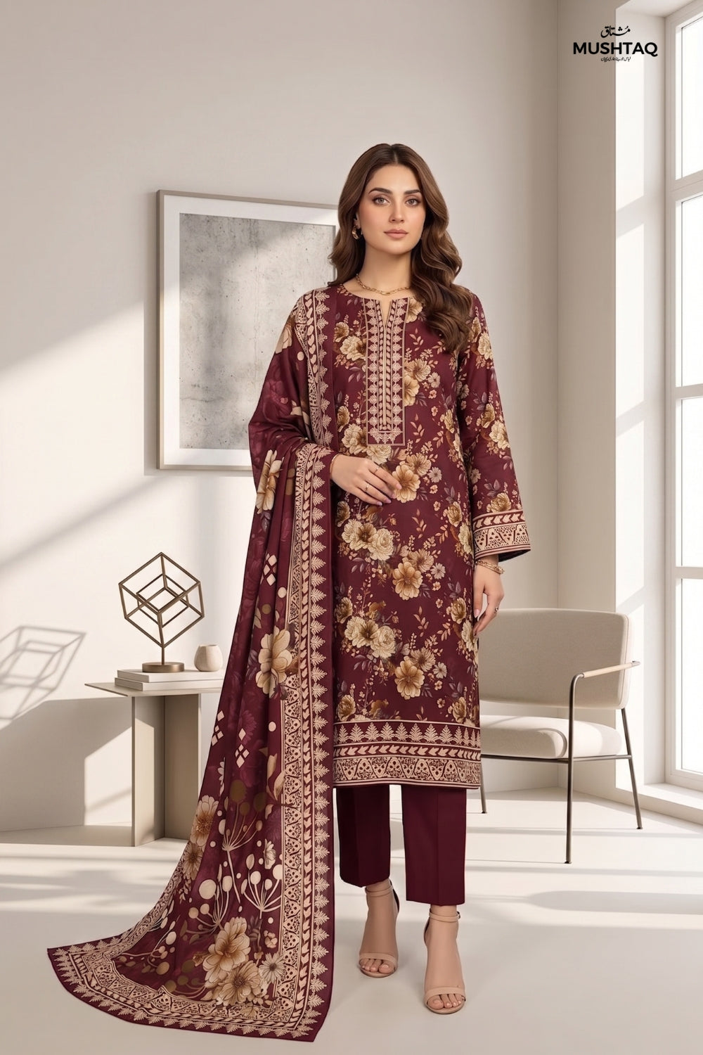 Mushtaq 3Pcs Unstitched Printed Lawn Suit Elara Collection Desgin - 3