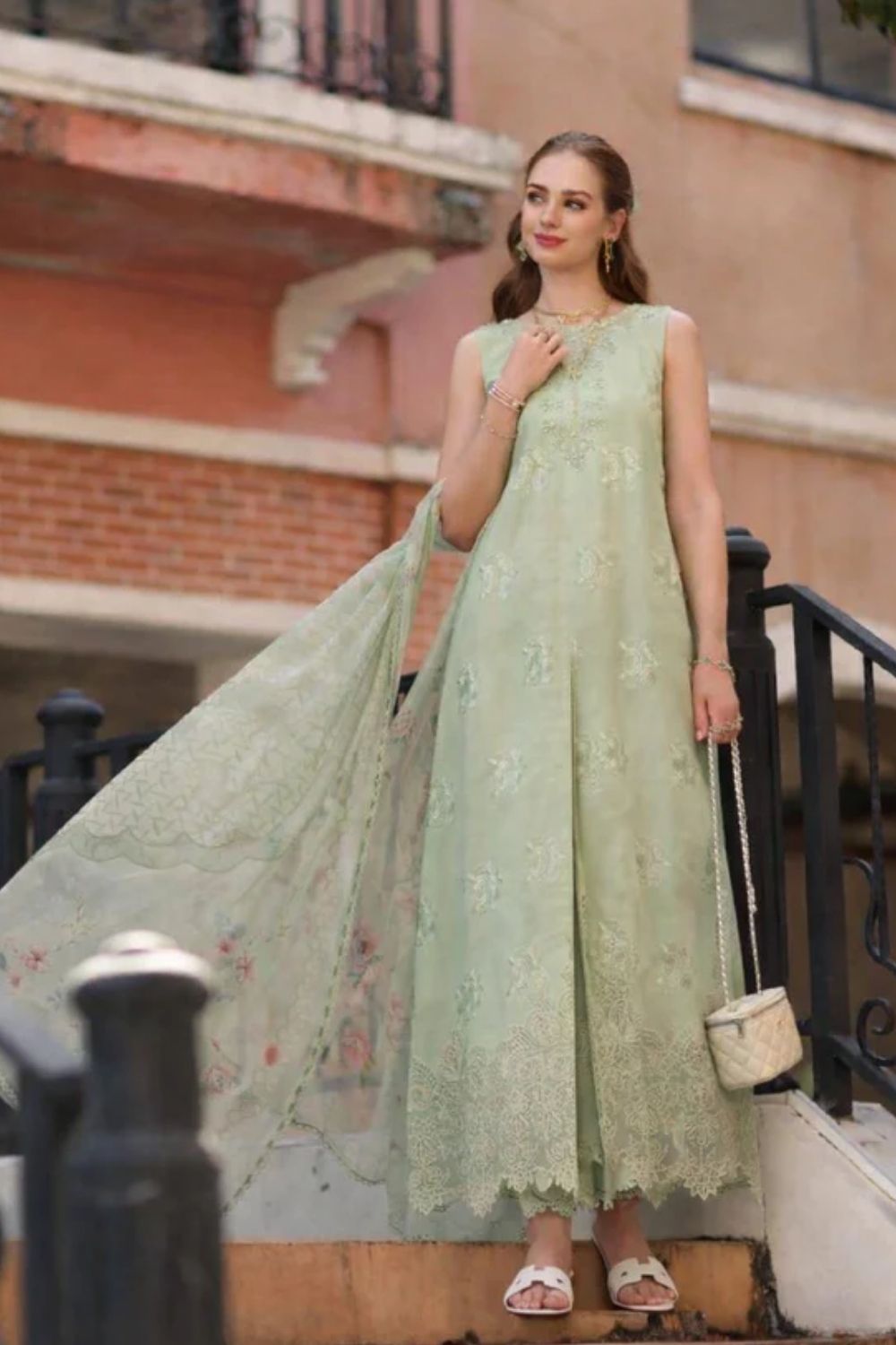 Noor By Saadia Asad Embroidered Lawn Suits Unstitched 3 Piece Luxury Collection D2 - A - Opal Mint