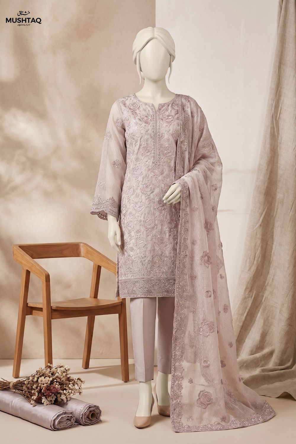 3Pcs Unstitched Embroidered Organza Suit Chiffon Dupatta and jamawar Trouser Mehar Nigah Collection Desgin - 05