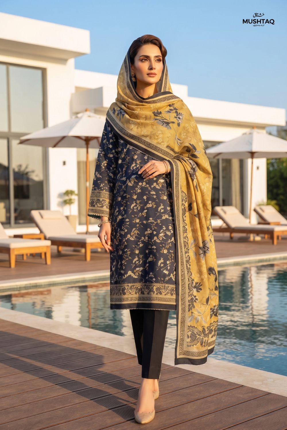 Mushtaq 3Pcs Unstitched Printed Lawn Aizal Collection Desgin - 2