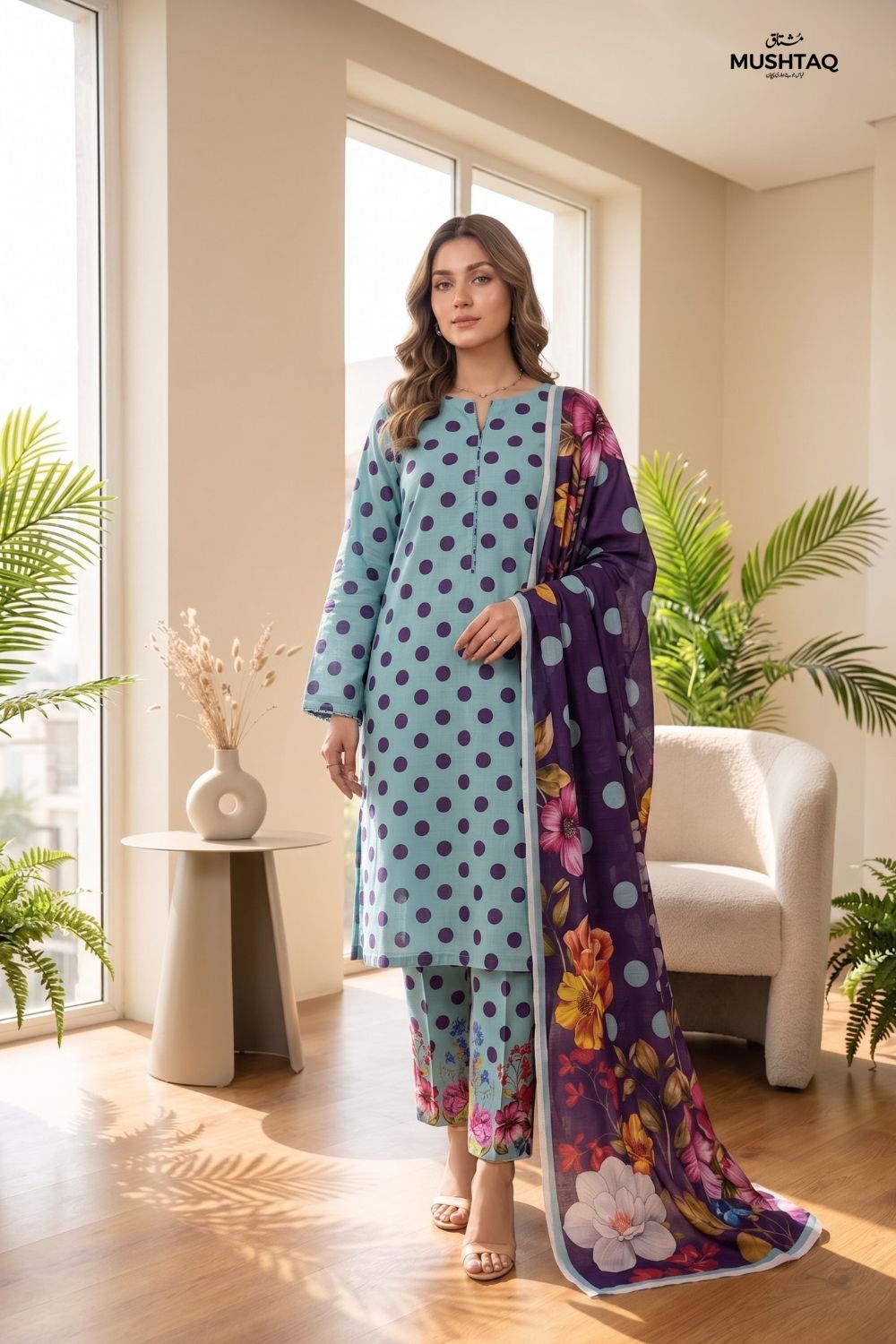 Mushtaq 3Pcs Unstitched Printed Lawn Suit Hamraah Collection Desgin - 3
