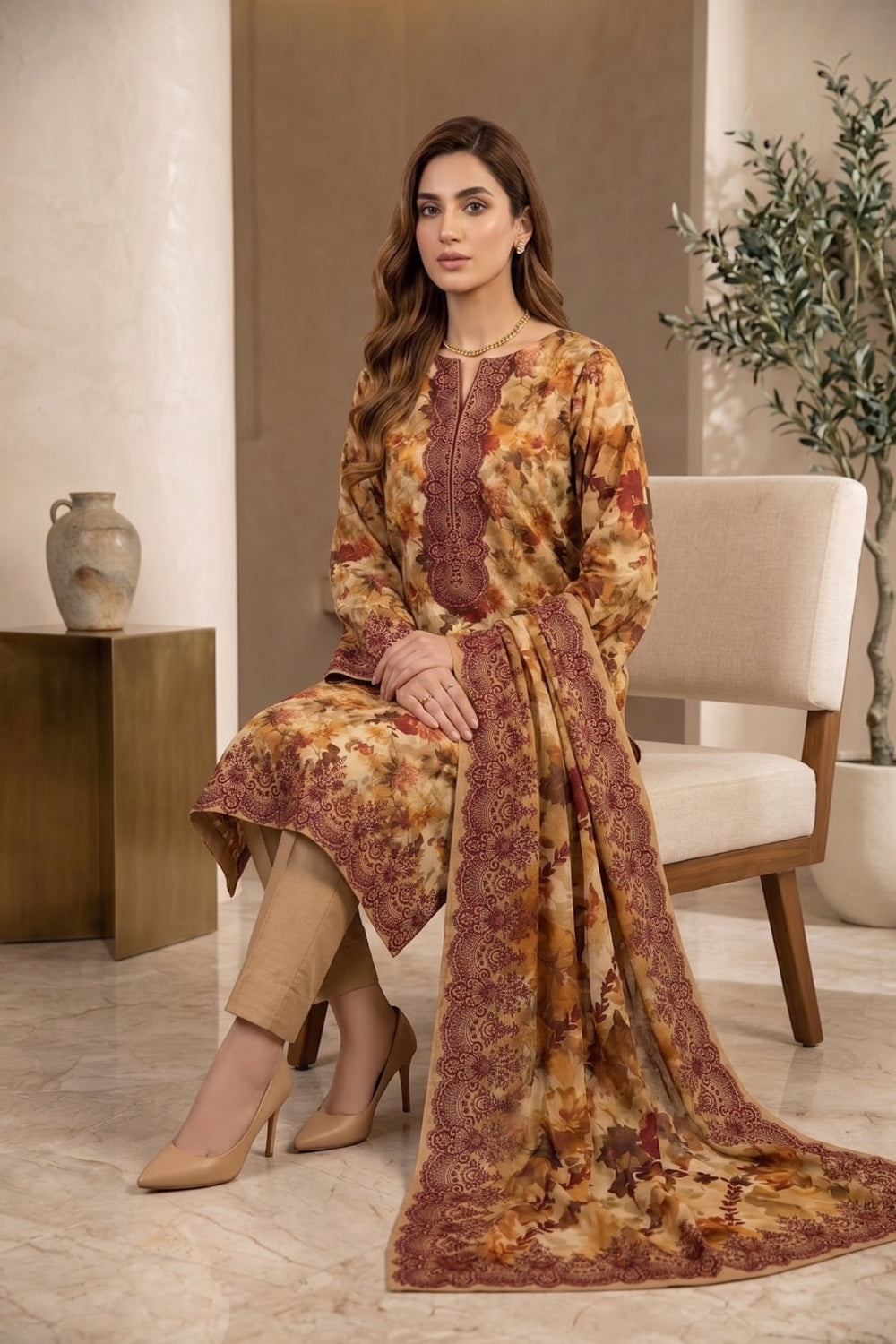 Mushtaq 3Pcs Unstitched Mascot Linen Suit Mira Collection Desgin - 2