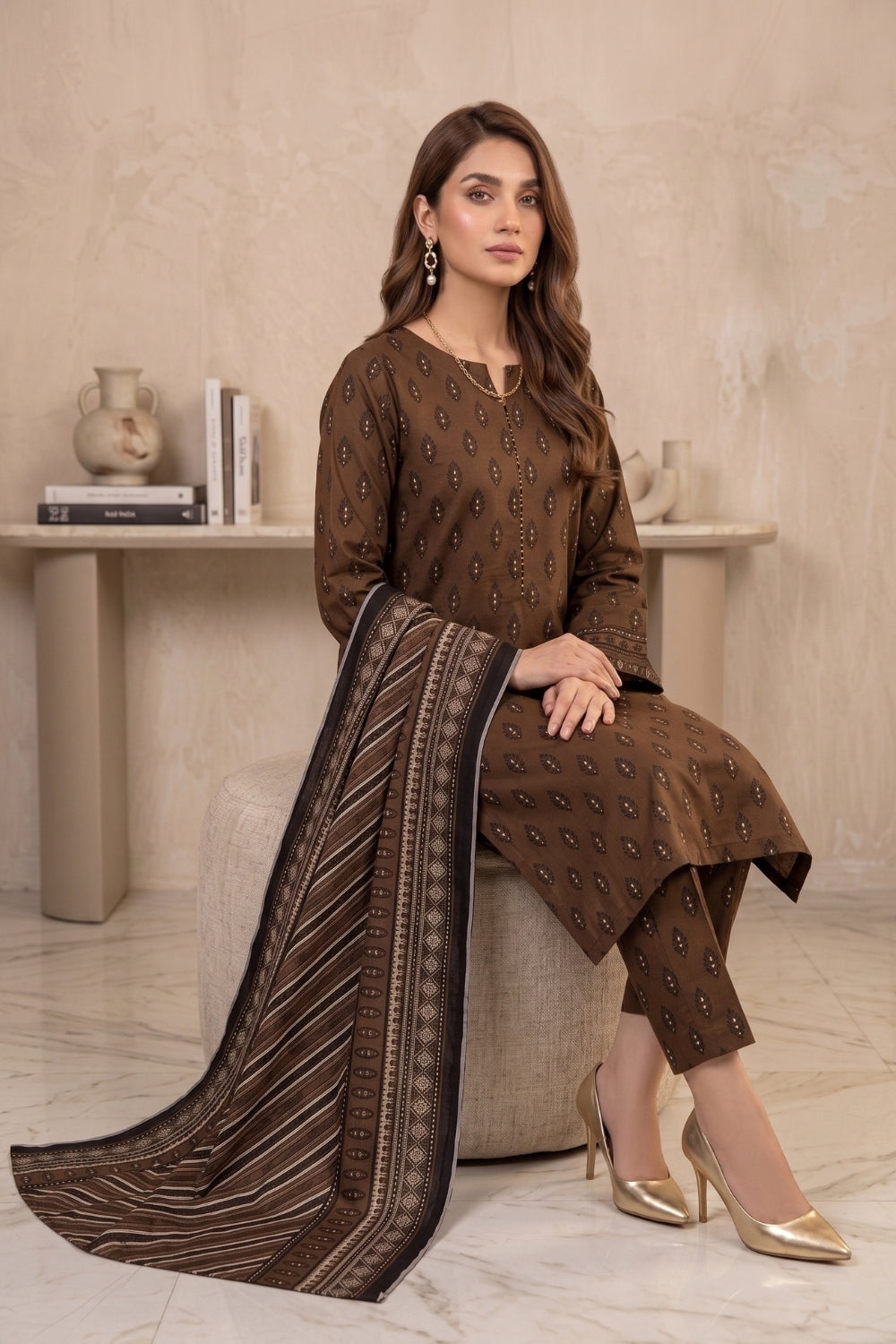 Mushtaq 3Pcs Unstitched Printed Khaddar Zariya Collection Desgin - 2