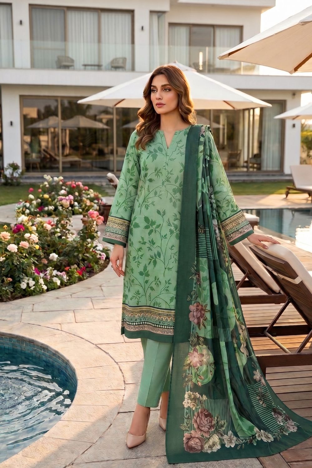 Mushtaq 3Pcs Unstitched Printed Lawn Sapphire Collection Desgin - 12