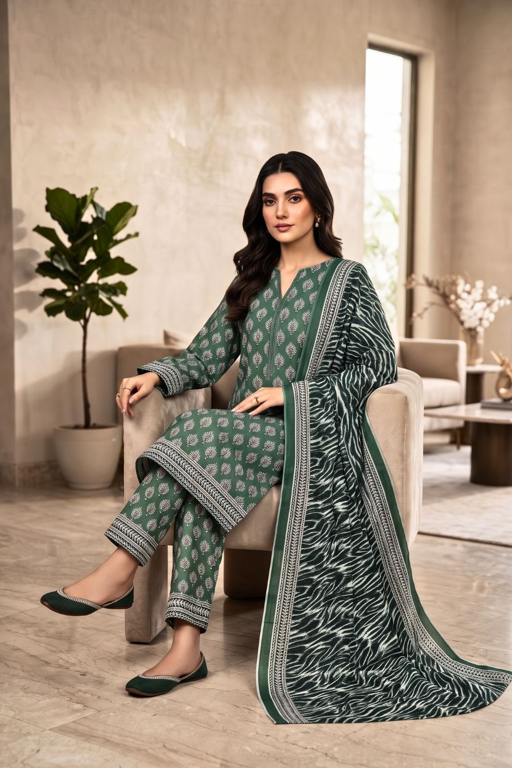Mushtaq 3Pcs Unstitched Printed Khaddar Dilara Collection Desgin - 2