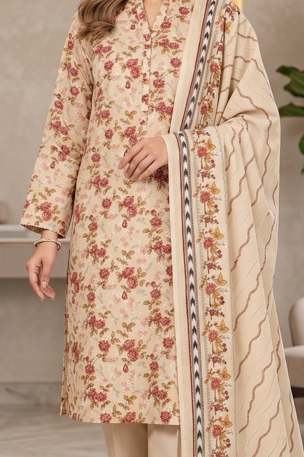 Mushtaq 3Pcs Unstitched Cotton Bella Kt Collection Desgin - 2