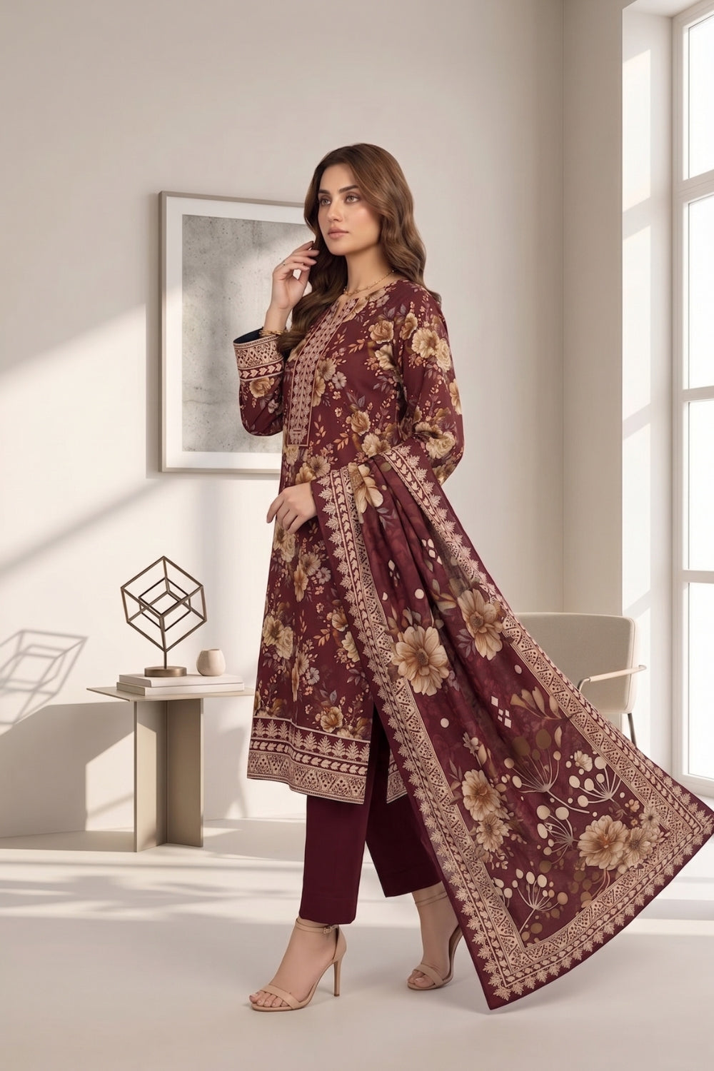 Mushtaq 3Pcs Unstitched Printed Lawn Suit Elara Collection Desgin - 3