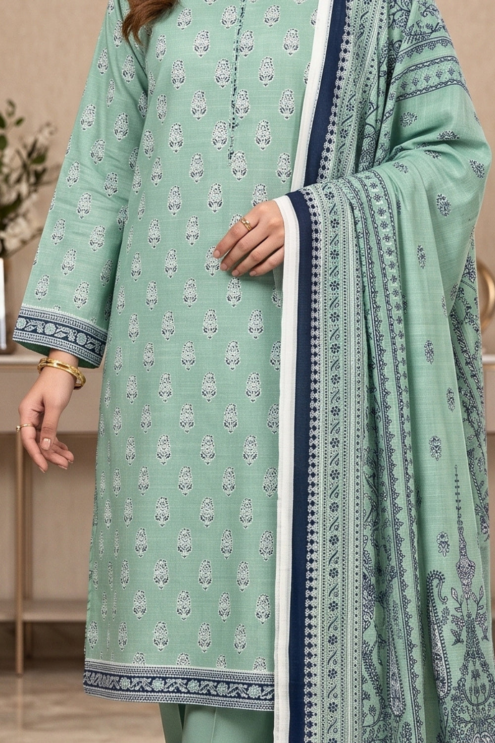 Mushtaq 3Pcs Unstitched Printed Khaddar Desgin - 2
