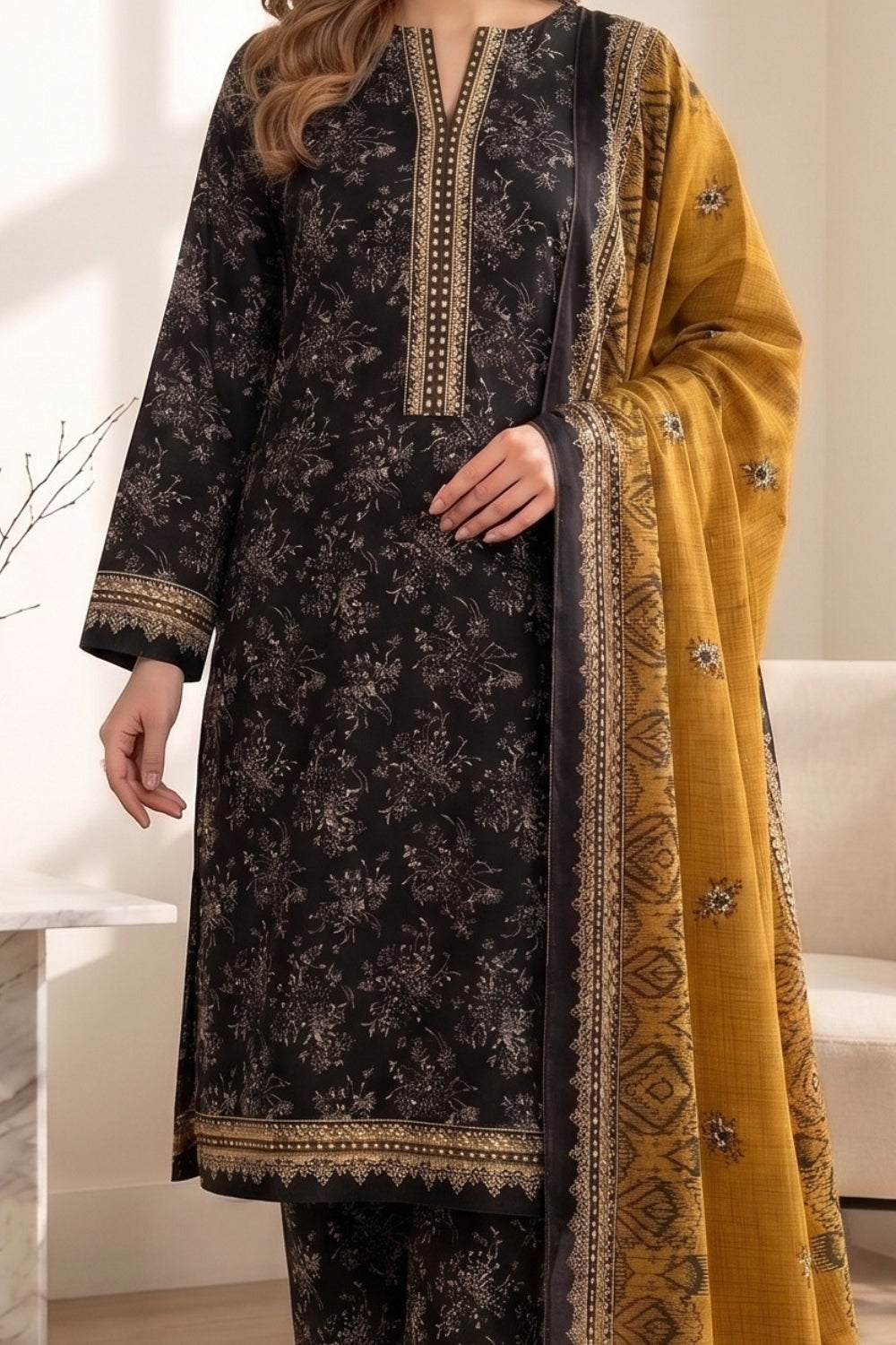 Mushtaq 3Pcs Unstitched Printed Lawn Suit Ayzel Collection Desgin - 2