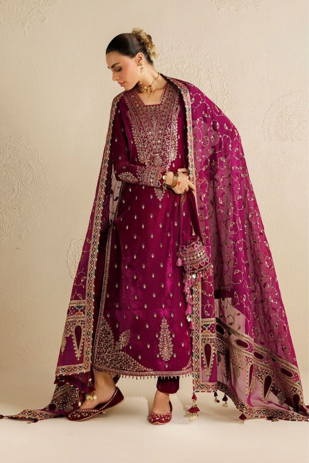 Jazmin Chandni 3 Piece Unstitched Embroidered Velvet Suit CVF26-D12