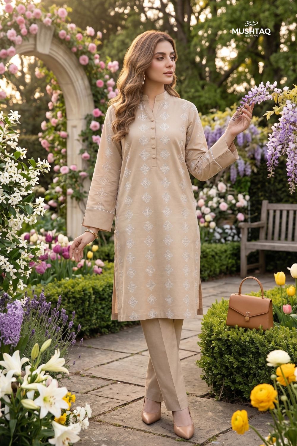 Mushtaq 2Pcs Stitched Printed Lawn Suit Zarnish Collection Desgin - 3