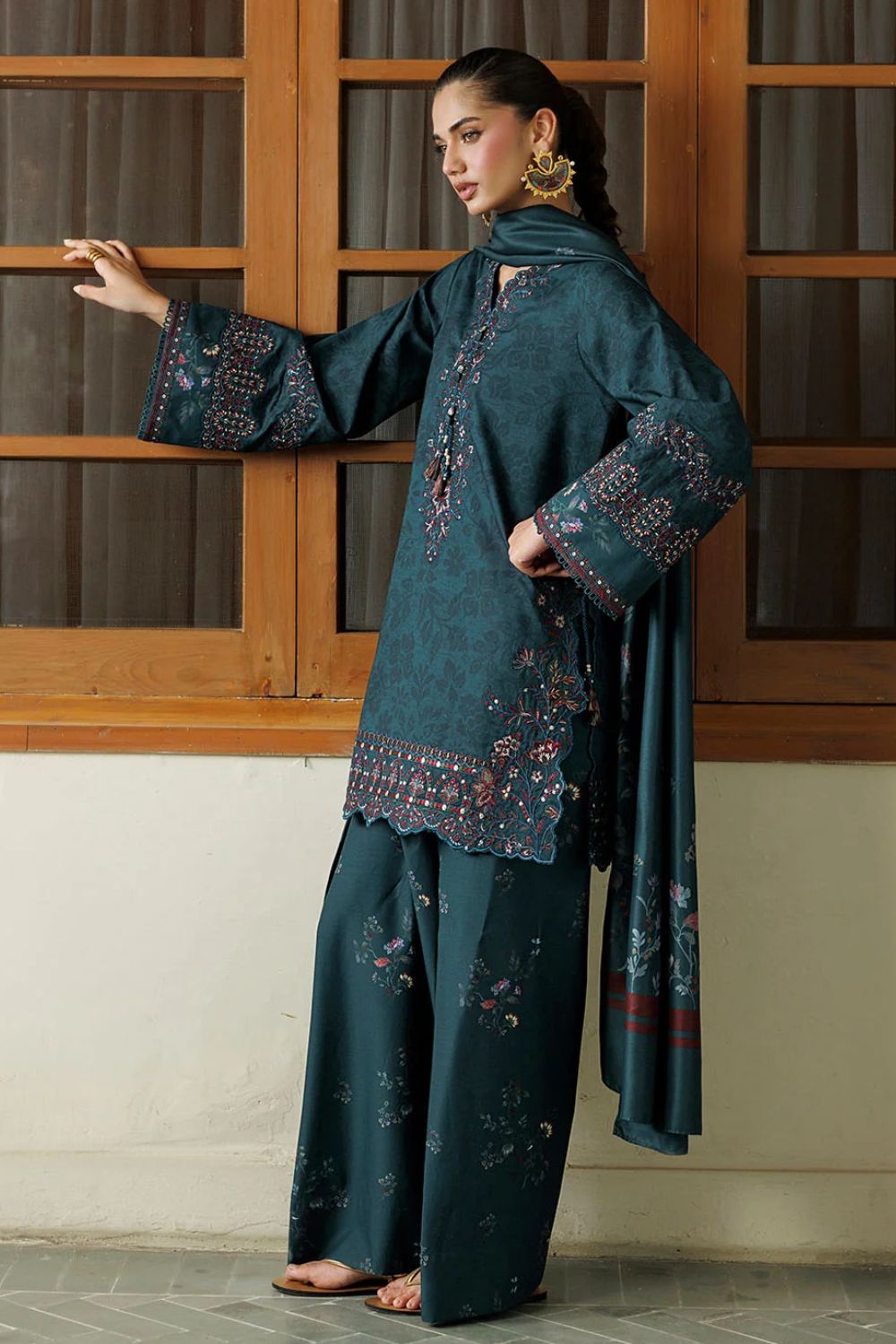 Iznik 3Pc Unstitched Embroidered Printed Viscose Linen Suit IPF-21