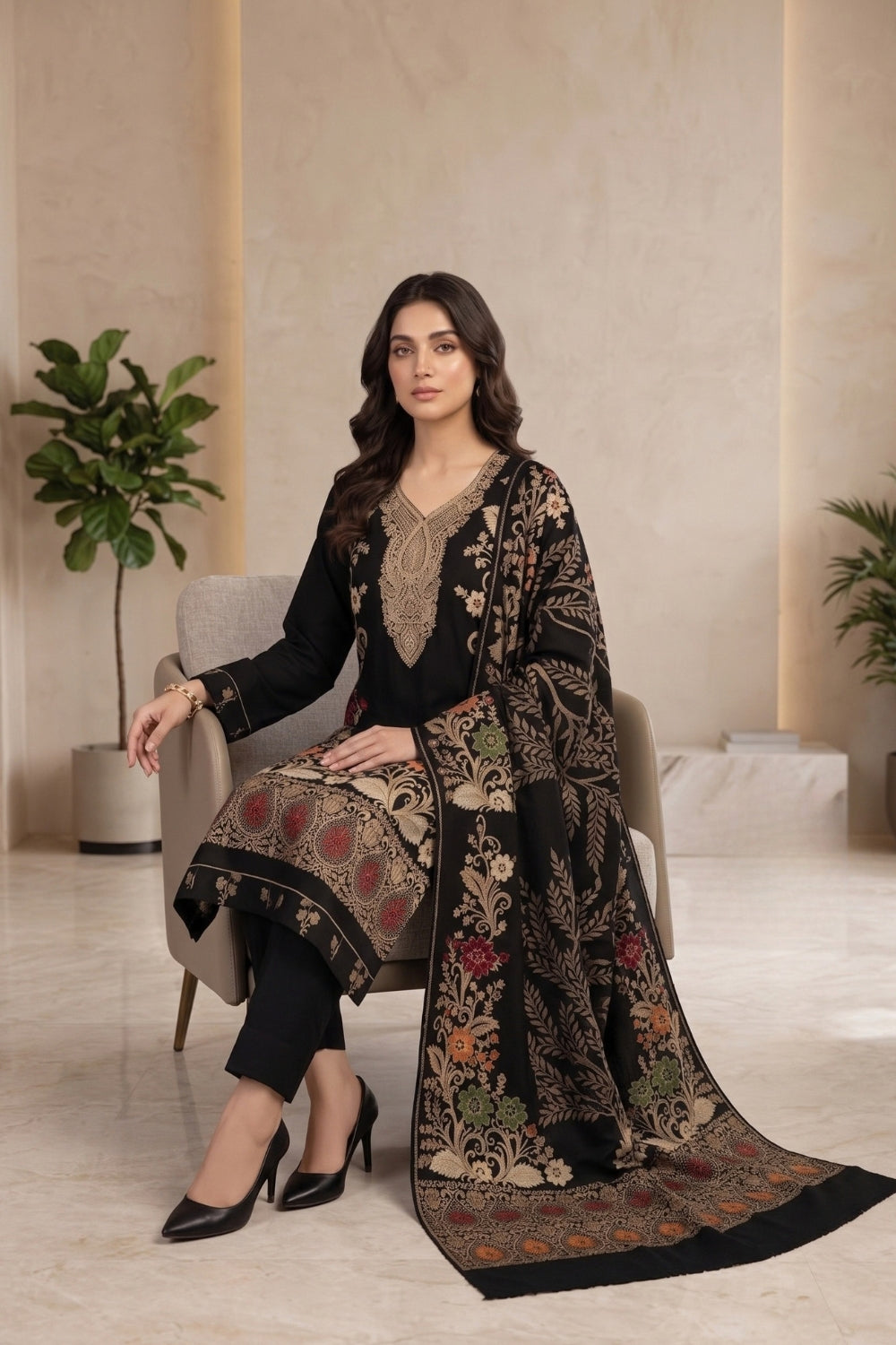 Mushtaq 3Pcs Unstitched Pashmina Jacquard Collection Desgin - 3