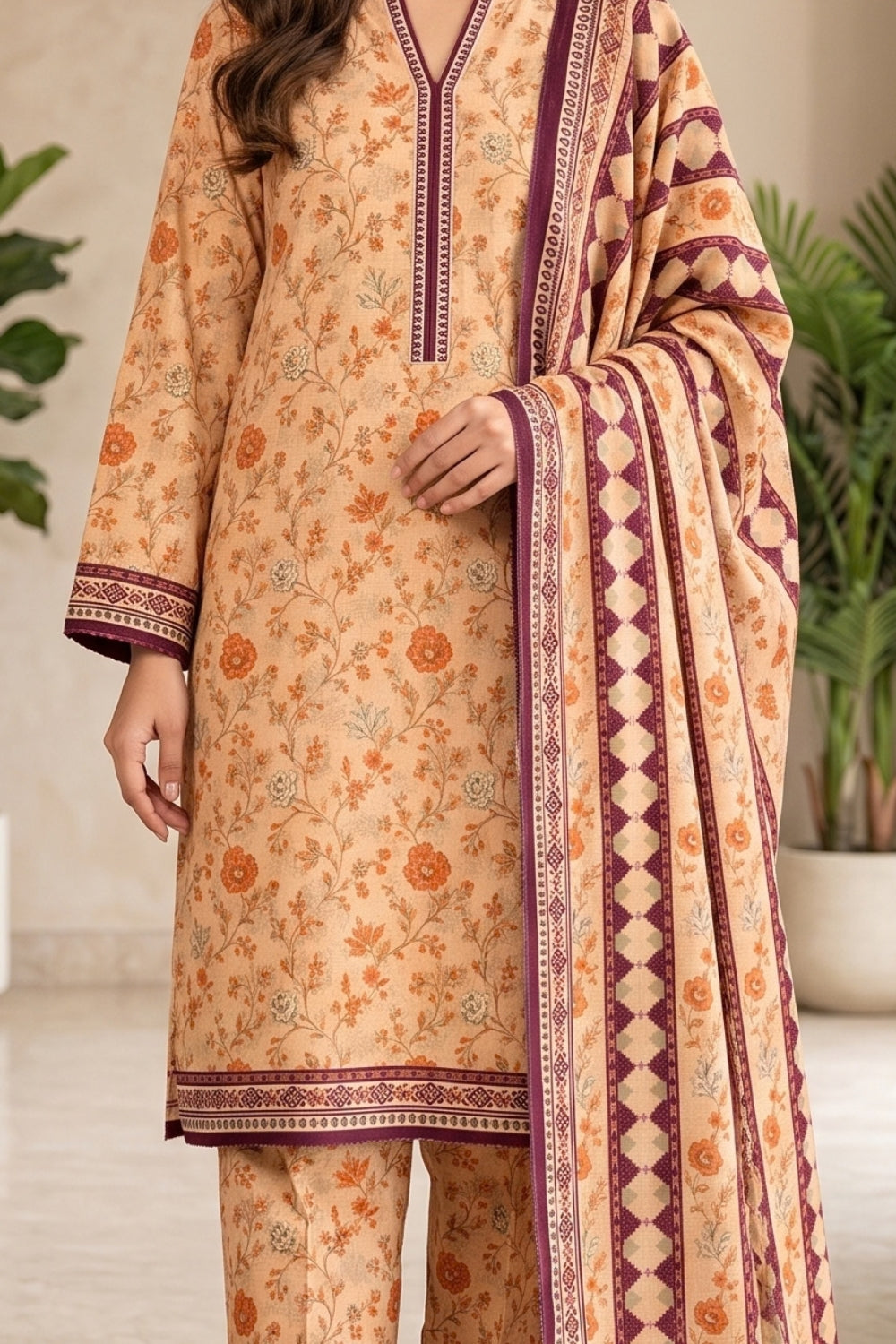 Mushtaq 3Pcs Unstitched Printed Khaddar Eira Collection Desgin - 2