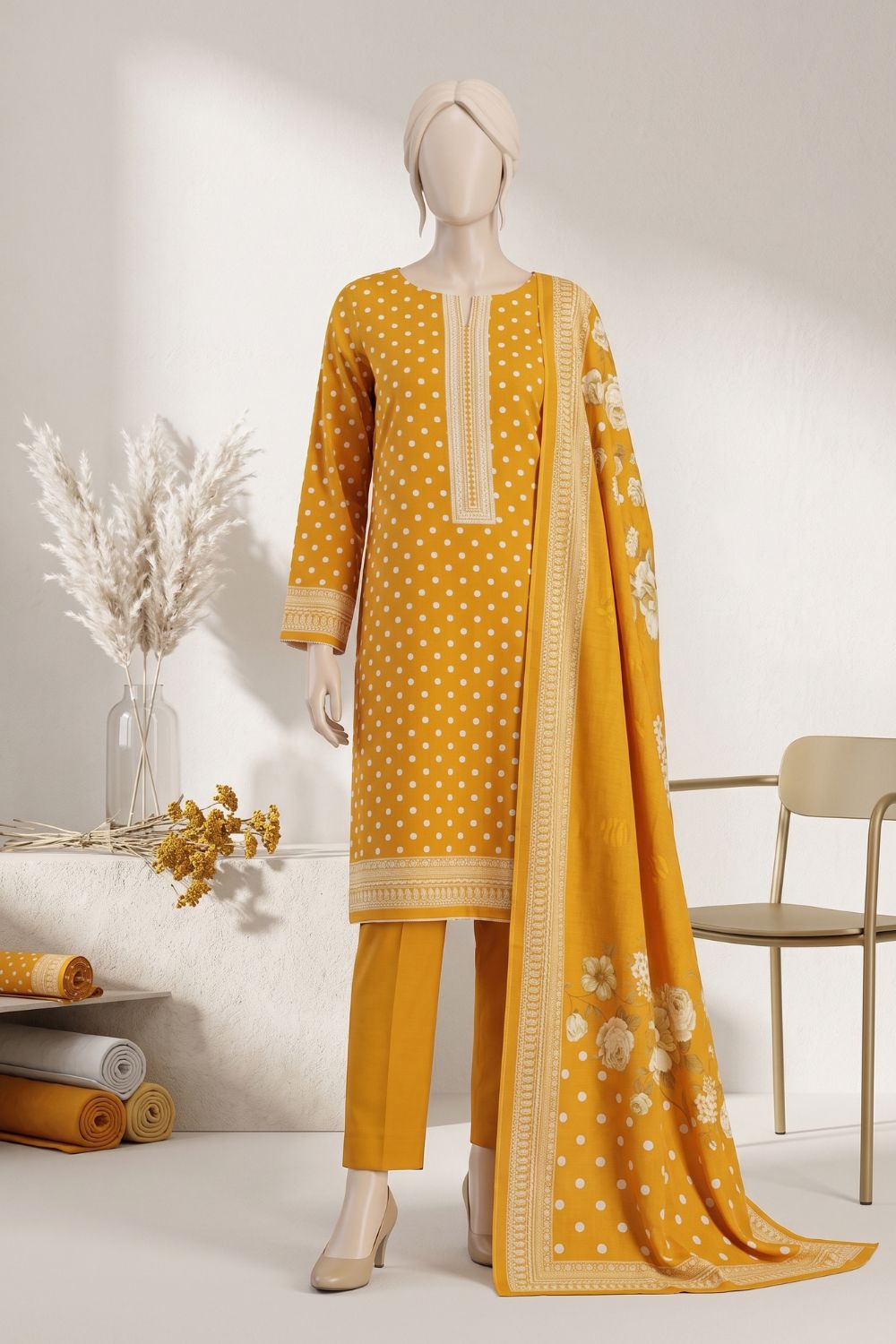 Mushtaq 3Pcs Unstitched Printed Lawn Collection Desgin - 4