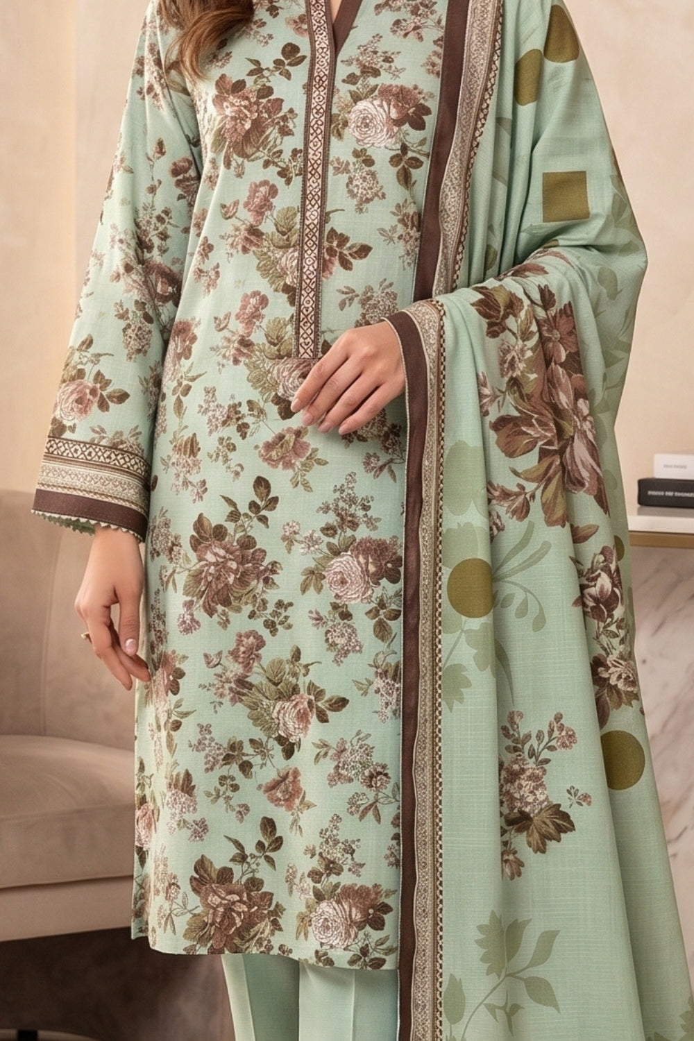 Mushtaq 3Pcs Unstitched Printed Khaddar Desgin - 8