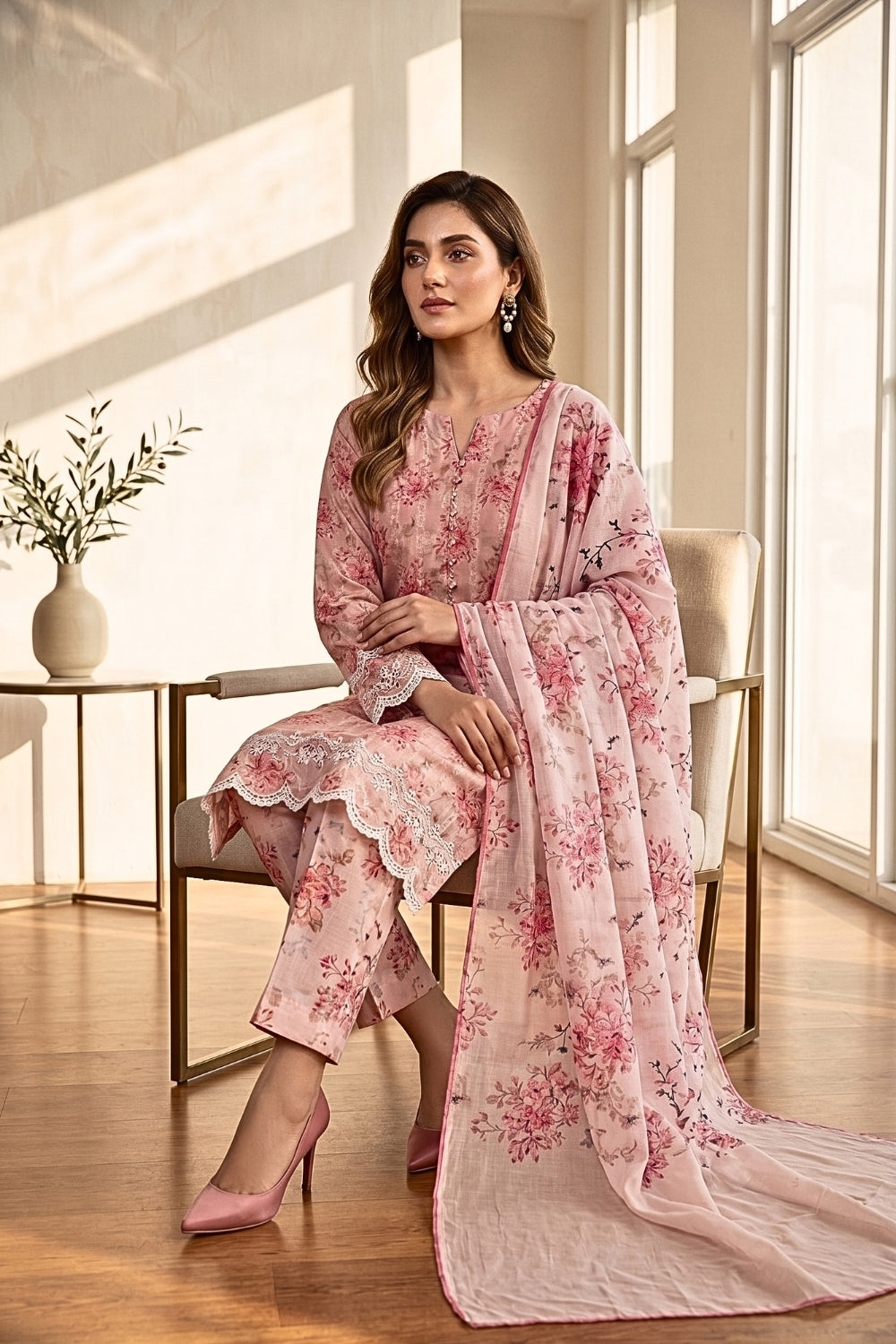 Mushtaq 3Pcs Unstitched Tulip Embroidered Lawn Collection Desgin - 3