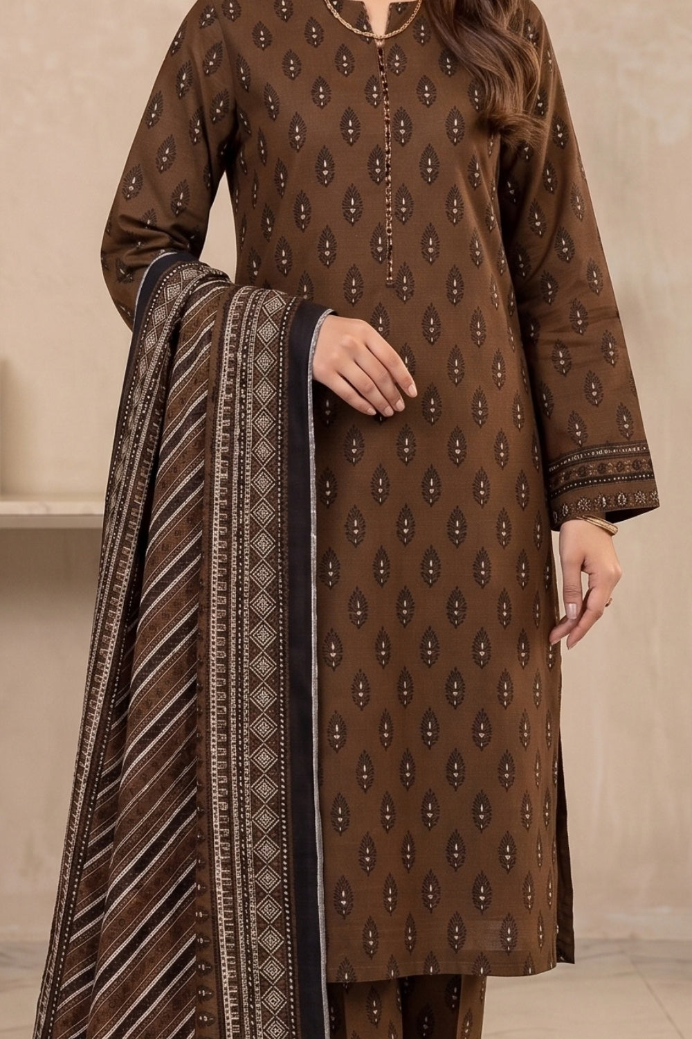 Mushtaq 3Pcs Unstitched Printed Khaddar Zariya Collection Desgin - 2