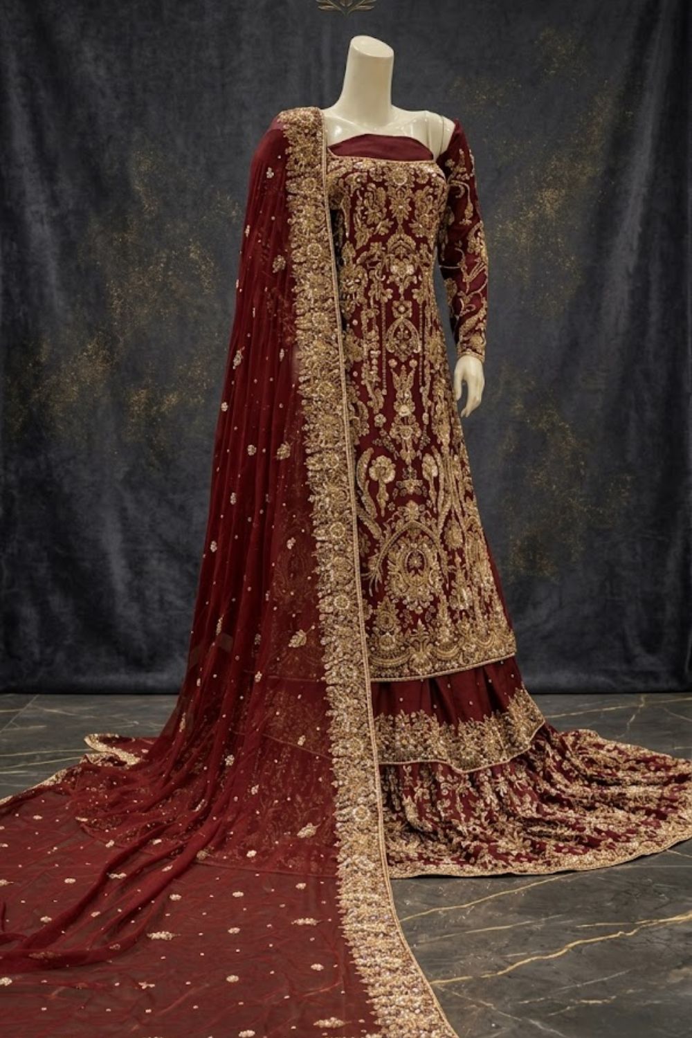 Gul-e-Barat Bridal Wear by MCS Unstitched Handmade Chiffon Farshi Lehnga