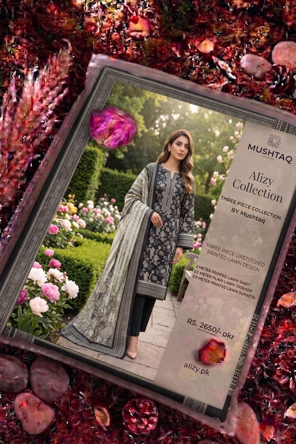 Mushtaq 3Pcs Unstitched Printed Lawn Alizy Collection Desgin - 12