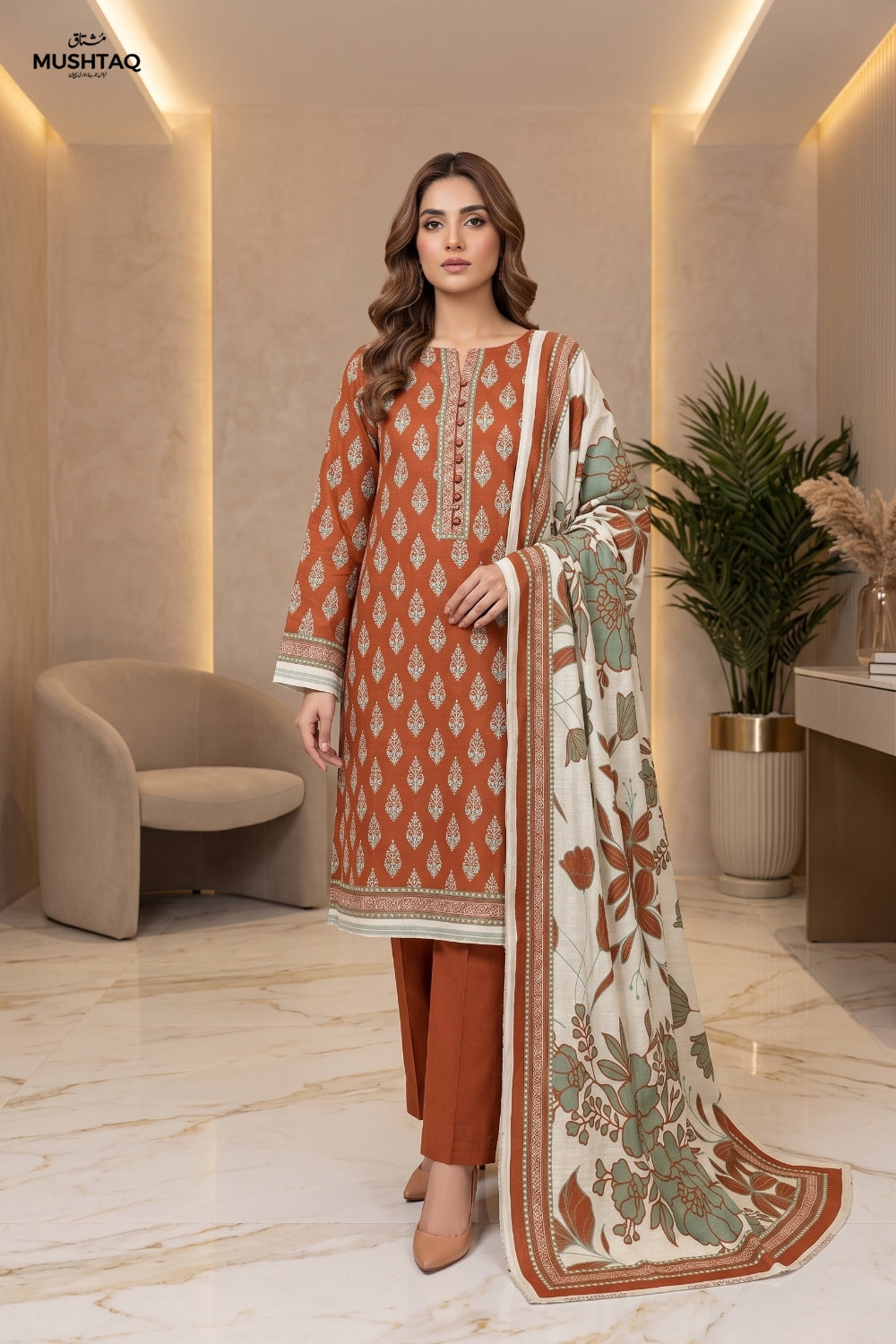 Mushtaq 3Pcs Unstitched Printed Khaddar Desgin - 9