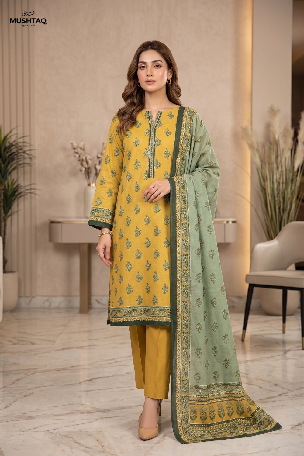 Mushtaq 3Pcs Unstitched Printed Khaddar Desgin - 3