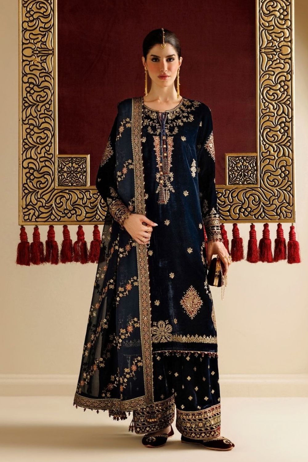 Jazmin Chandni 3 Piece Unstitched Embroidered Velvet Suit CVF26-D11