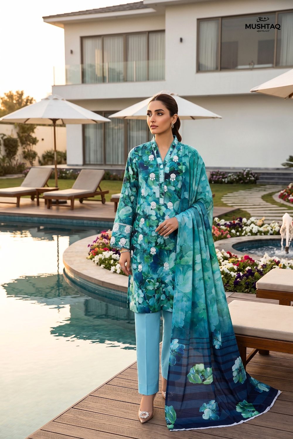 Mushtaq Noor-e-Haram Collection 3Pcs Unstitched Embroidered Lawn Desgin - 3