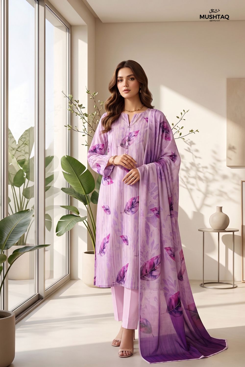 Mushtaq 3Pcs Unstitched Printed Lawn Suit Hamraah Collection Desgin - 4