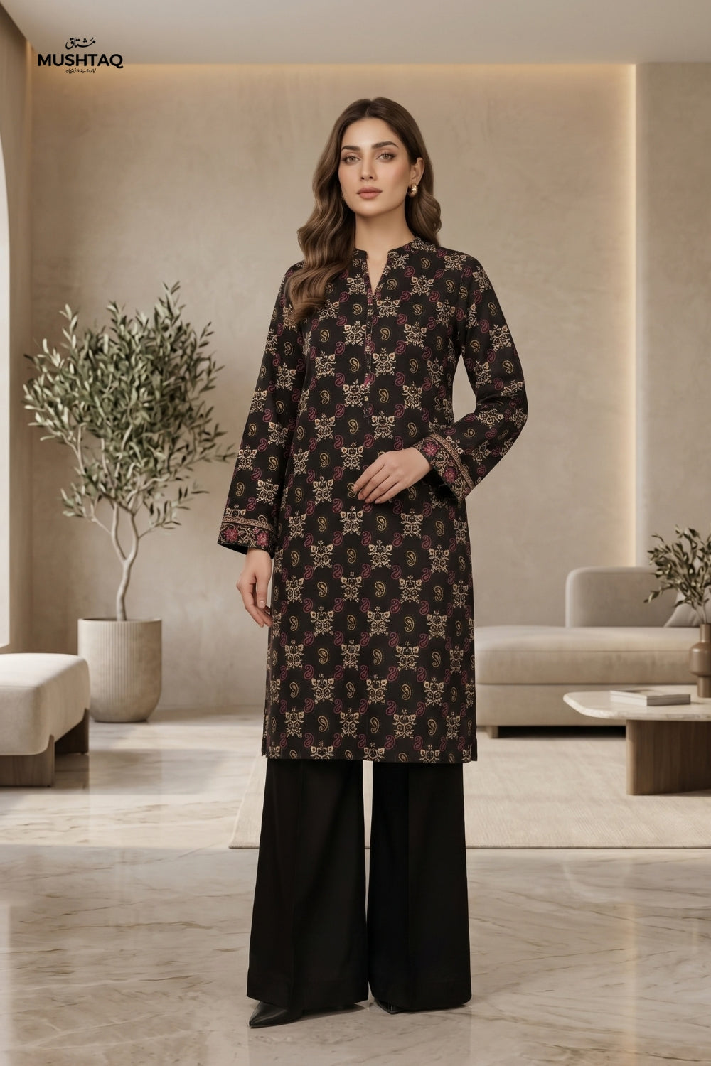 Mushtaq 2Pcs Unstitched Printed Dhanak Marina Desgin - 4