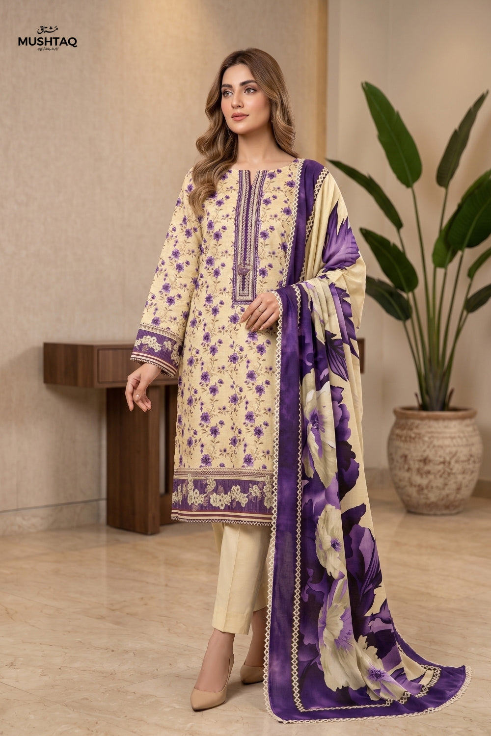 Mushtaq 3Pcs Unstitched Printed Khaddar Zarposh Collection Desgin - 3