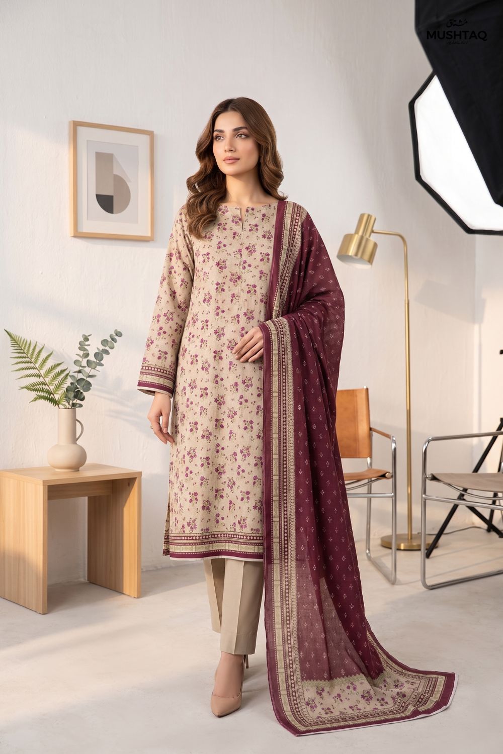 Mushtaq 3Pcs Unstitched Printed Lawn Suit Minaal Collection Desgin - 4