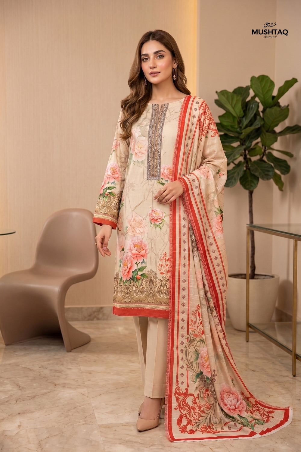 Mushtaq 3Pcs Unstitched Marya Premium Linen Desgin - 4