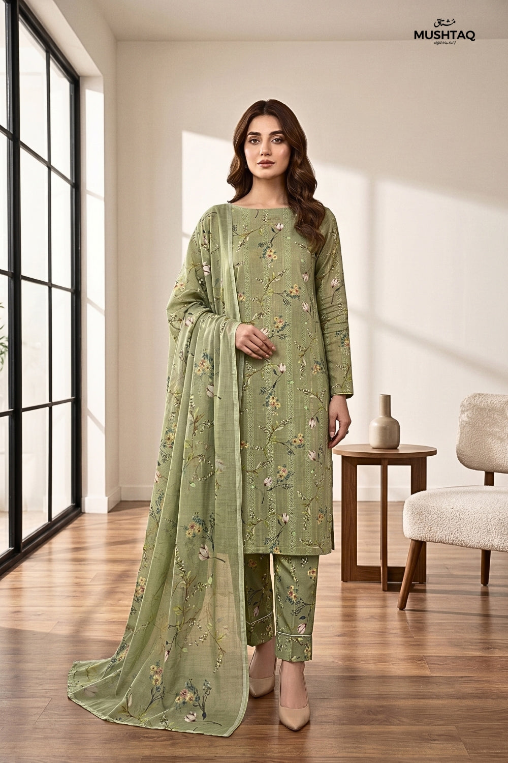 Mushtaq 3Pcs Unstitched Tulip Embroidered Lawn Collection Desgin - 4