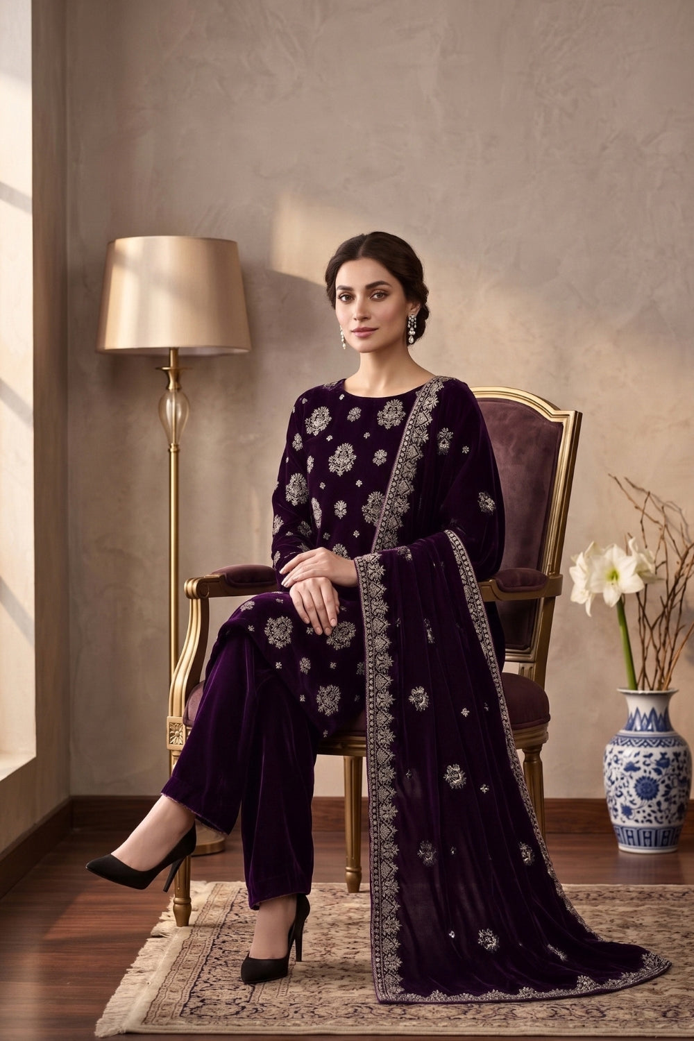 Mushtaq 3Pcs Unstitched Carman Velvet Fancy suit Desgin - 4