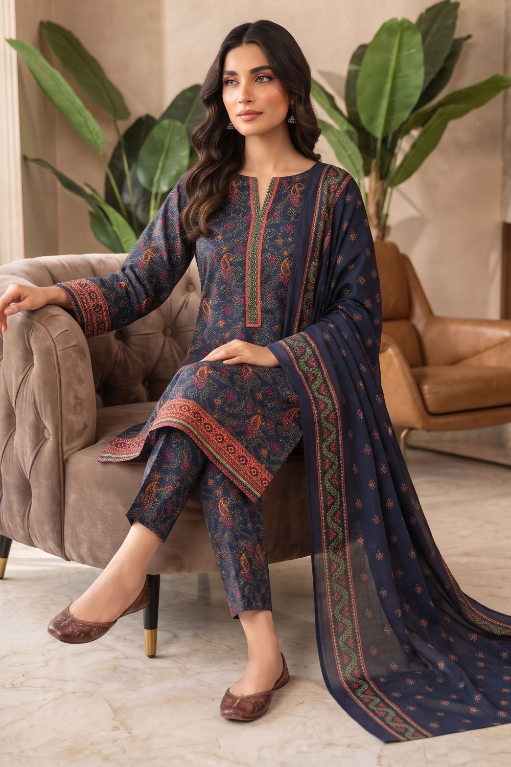 Mushtaq 3Pcs Unstitched Printed Khaddar Mehrza Collection Desgin - 3