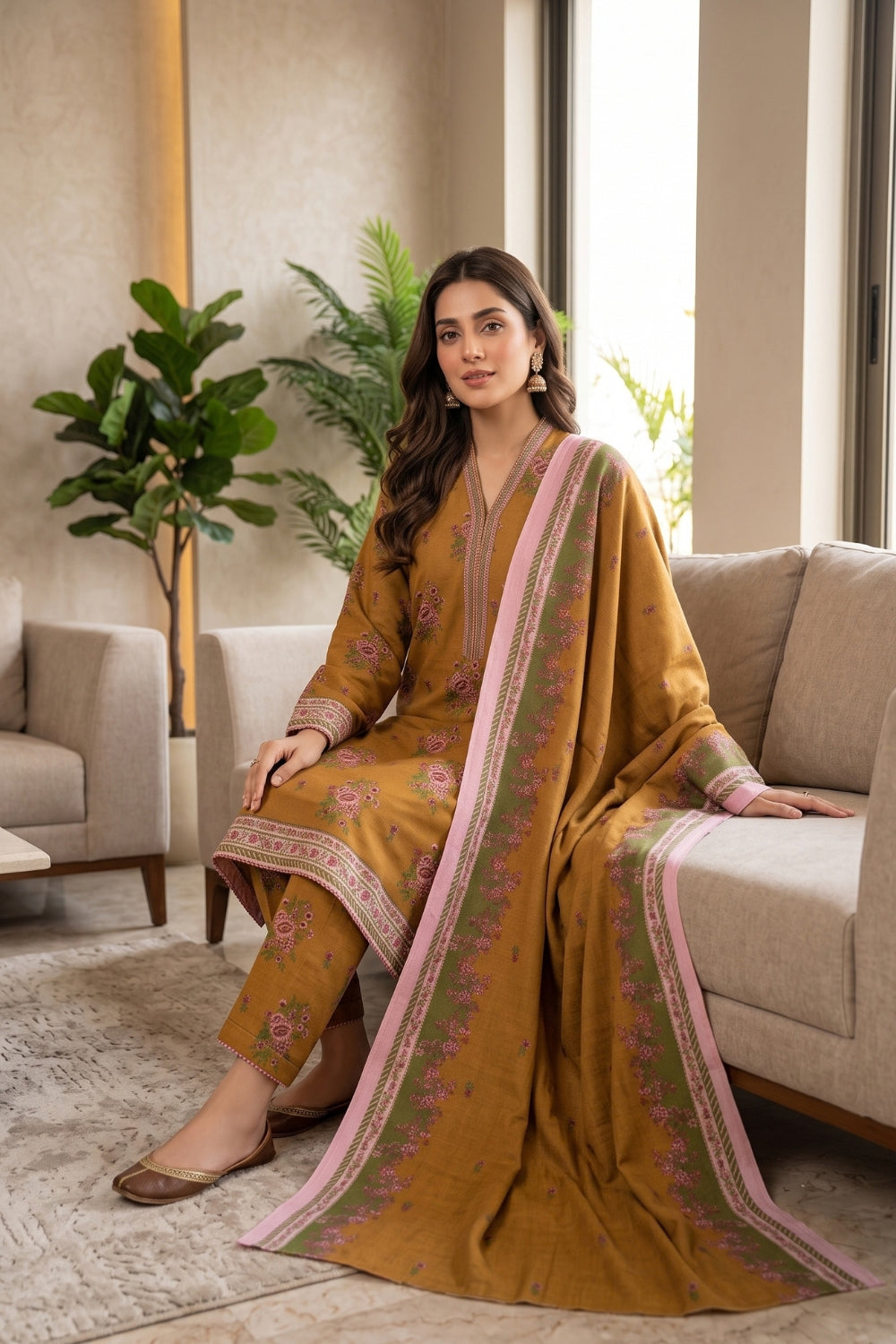 Mushtaq 3Pcs Unstitched Printed Khaddar Eira Collection Desgin - 3