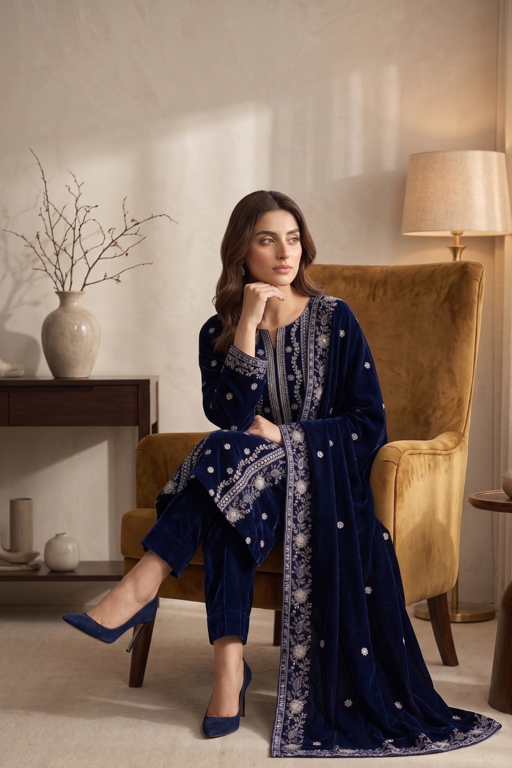 Mushtaq 3Pcs Unstitched Velvet Fancy suit Desgin - 9