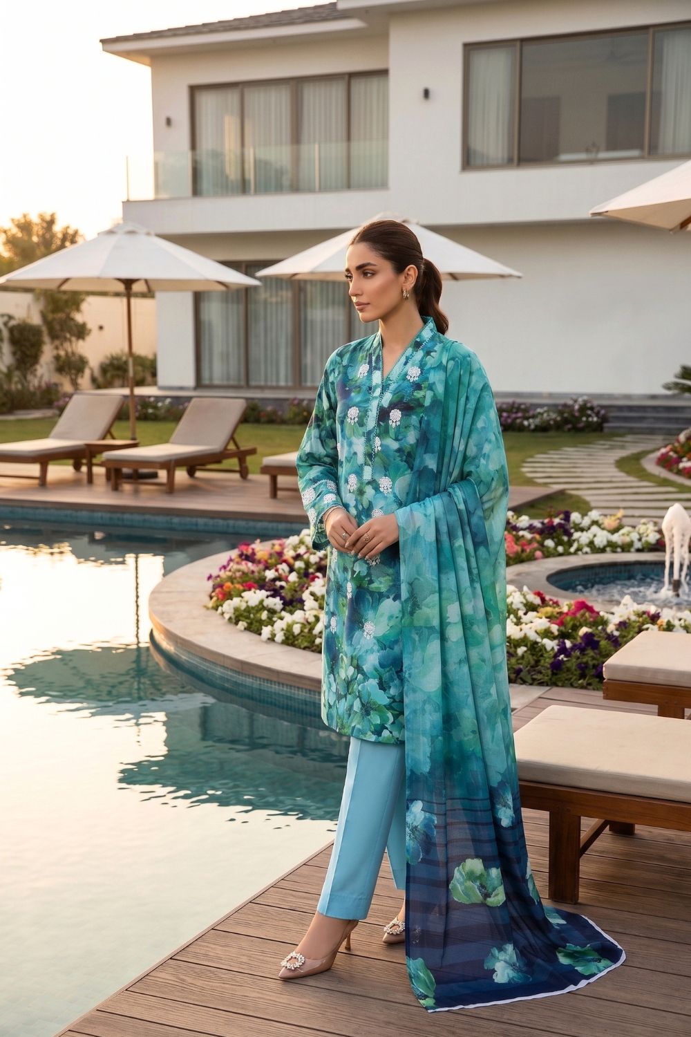 Mushtaq Noor-e-Haram Collection 3Pcs Unstitched Embroidered Lawn Desgin - 3
