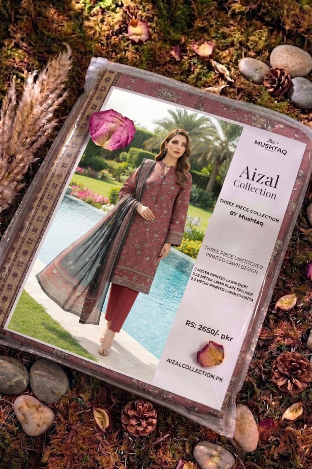 Mushtaq 3Pcs Unstitched Printed Lawn Aizal Collection Desgin - 5
