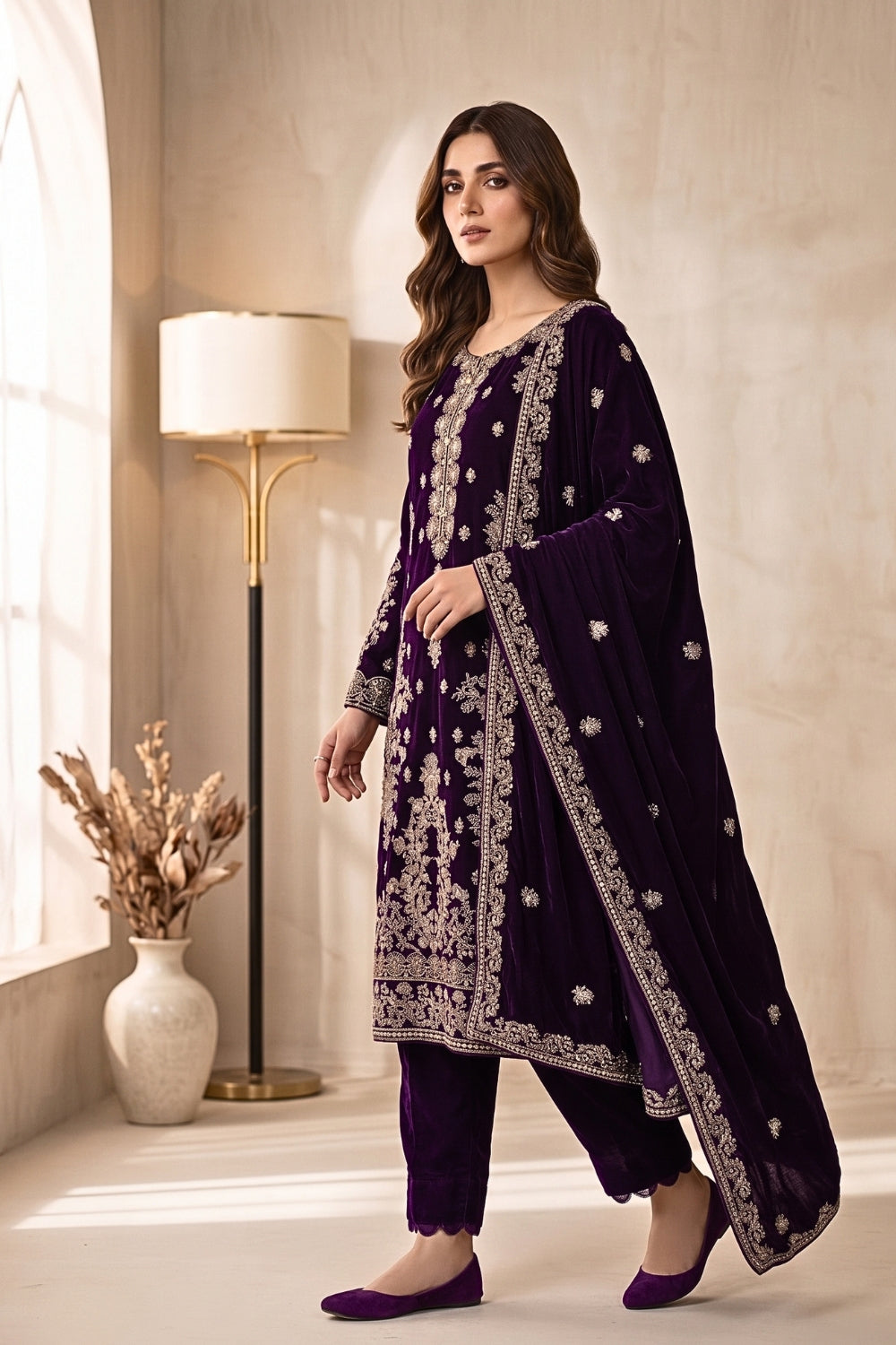 Mushtaq 3Pcs Unstitched Velvet Fancy suit Desgin - 3