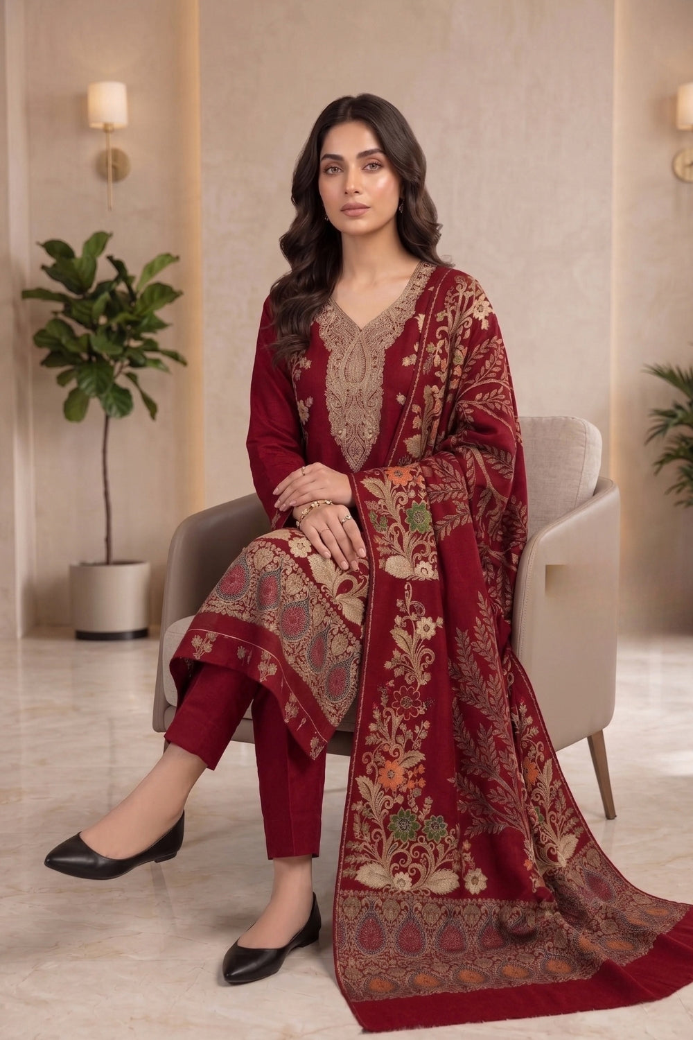 Mushtaq 3Pcs Unstitched Pashmina Jacquard Collection Desgin - 4