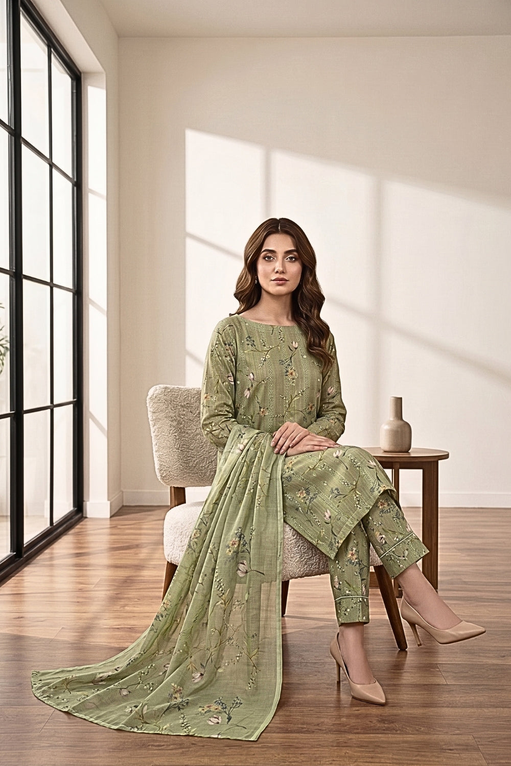 Mushtaq 3Pcs Unstitched Tulip Embroidered Lawn Collection Desgin - 4