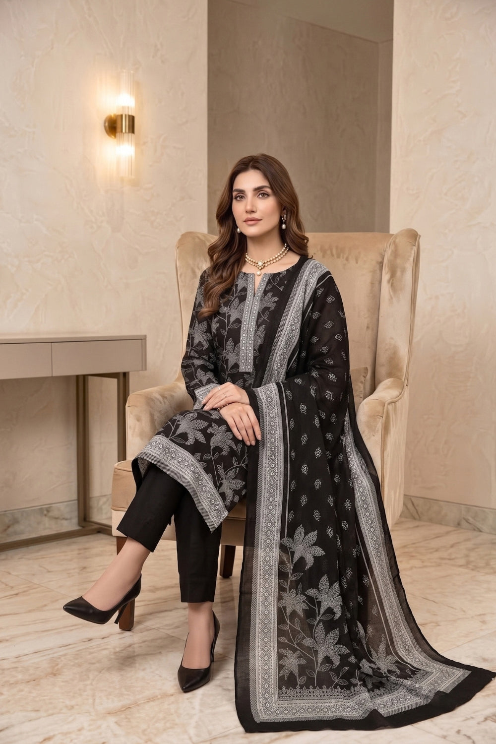 Mushtaq 3Pcs Unstitched Printed Doriya Linen Arisha Collection Desgin - 3
