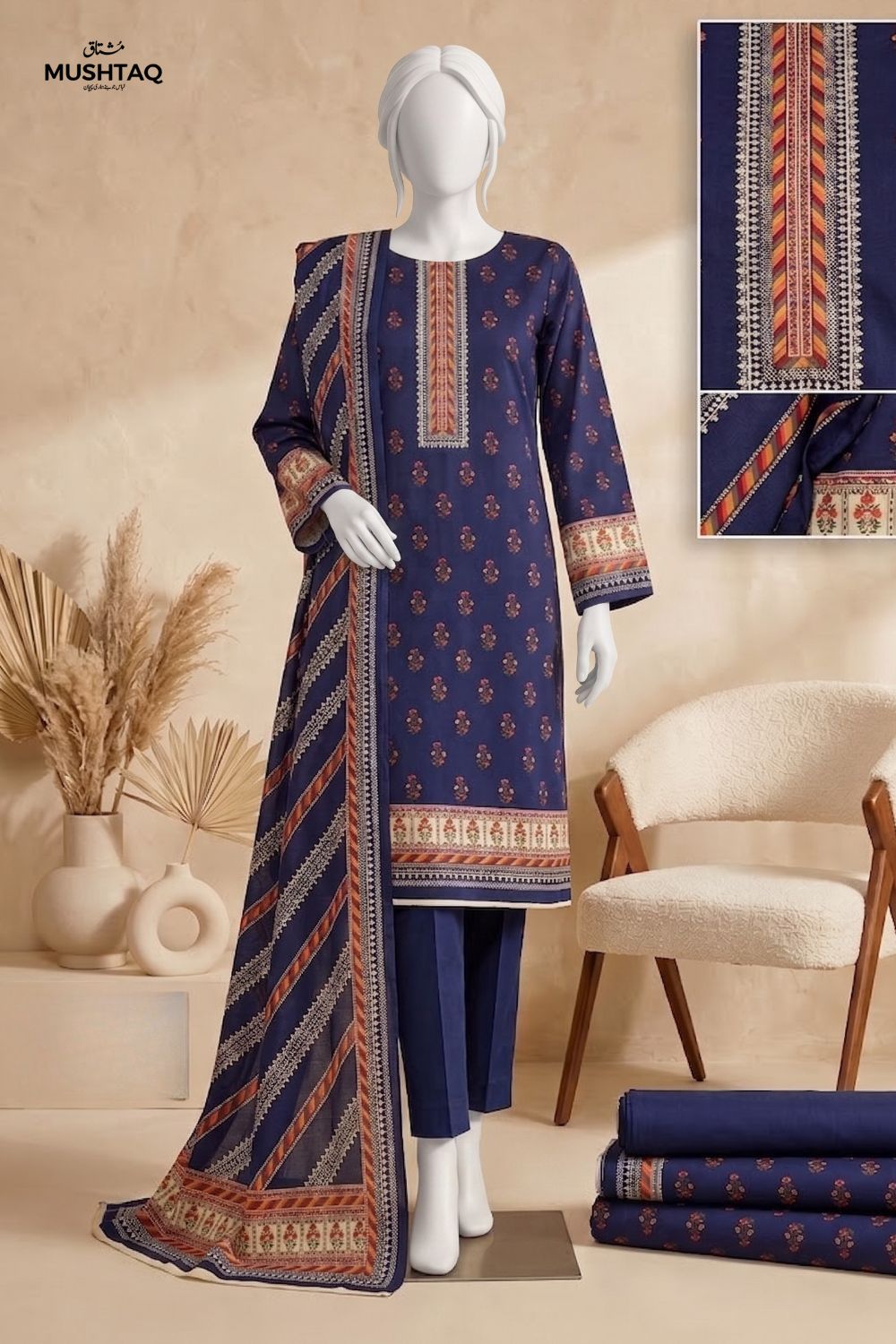 Mushtaq 3Pcs Unstitched Printed Lawn Daneen Collection Desgin - 5