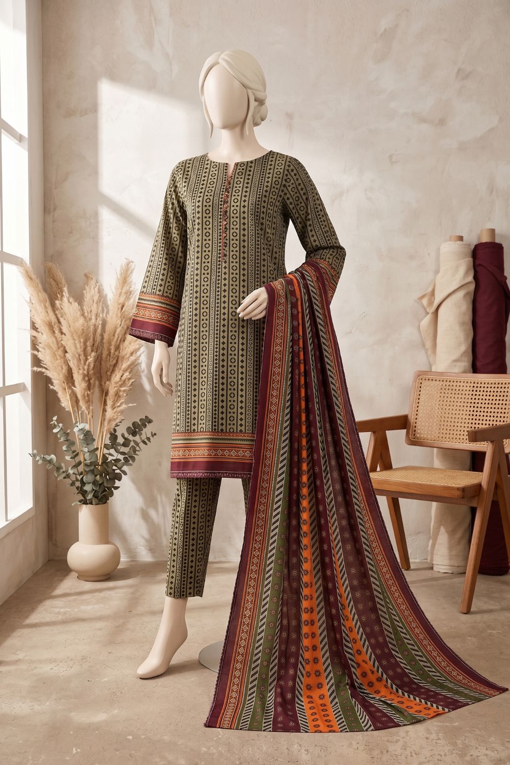Mushtaq 3Pcs Unstitched Printed Lawn Collection Desgin - 1