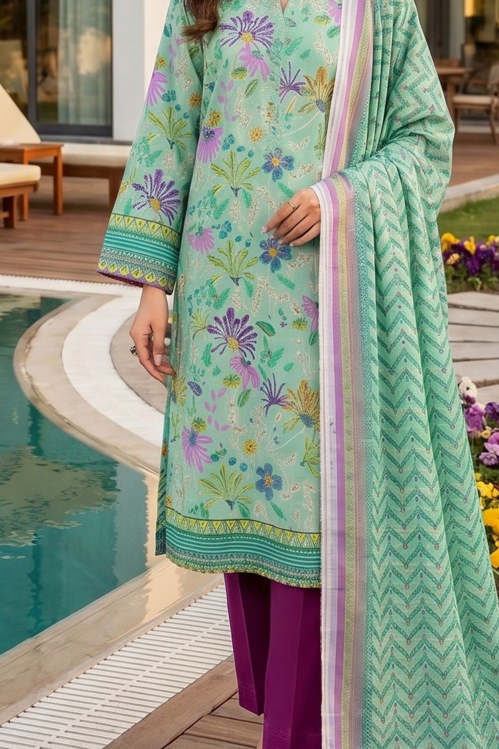 Mushtaq 3Pcs Unstitched Printed Lawn Sapphire Collection Desgin - 13