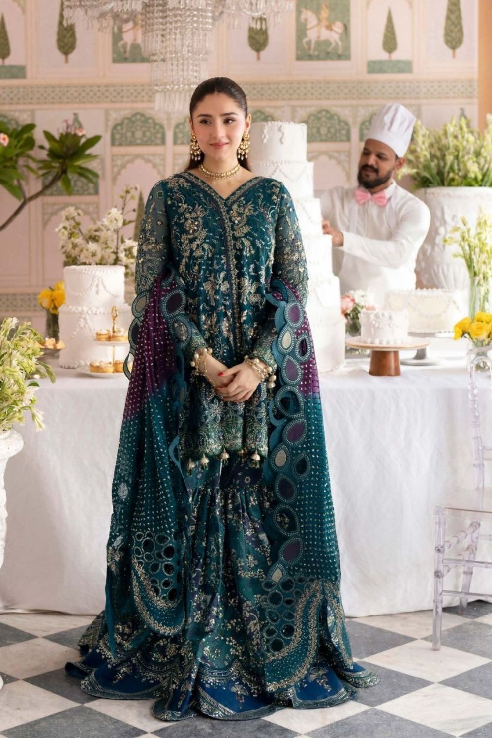 Nureh Johoomro 3 Piece Unstitched Embroidered Luxury Chiffon Suit NL-94 Amania