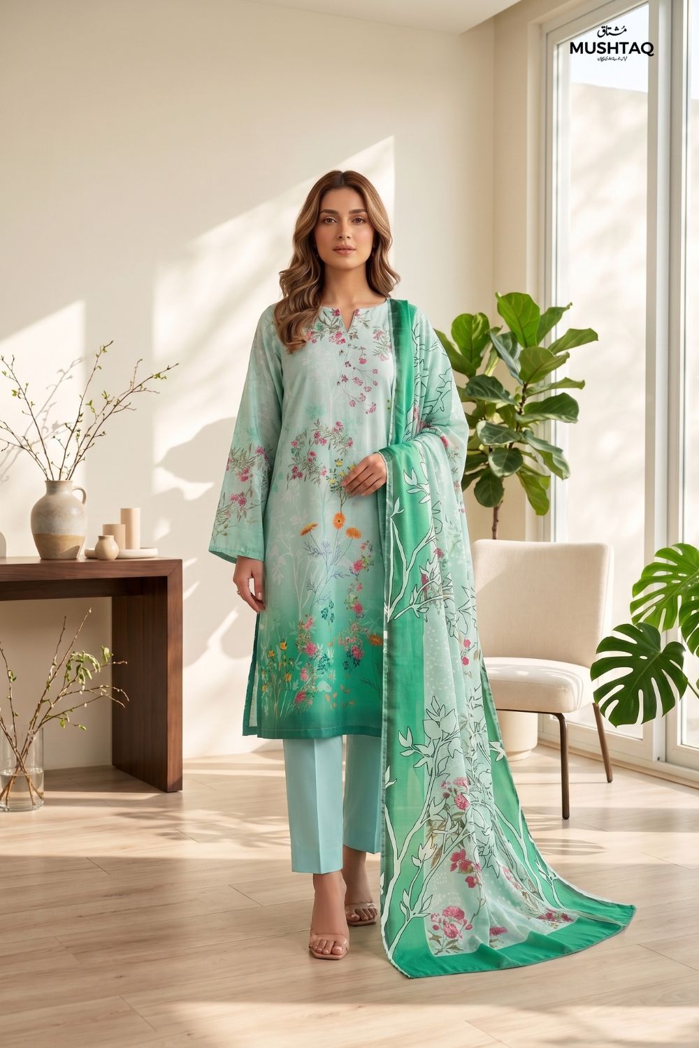 Mushtaq 3Pcs Unstitched Printed Lawn Suit Hamraah Collection Desgin - 5